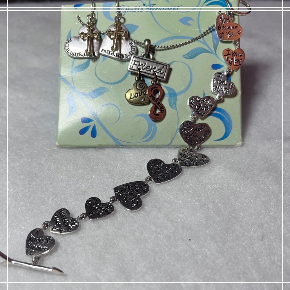 Giftable Treasures Jewelry Set Women OS Silver Faith Friend Heart Excellent - Picture 4 of 7